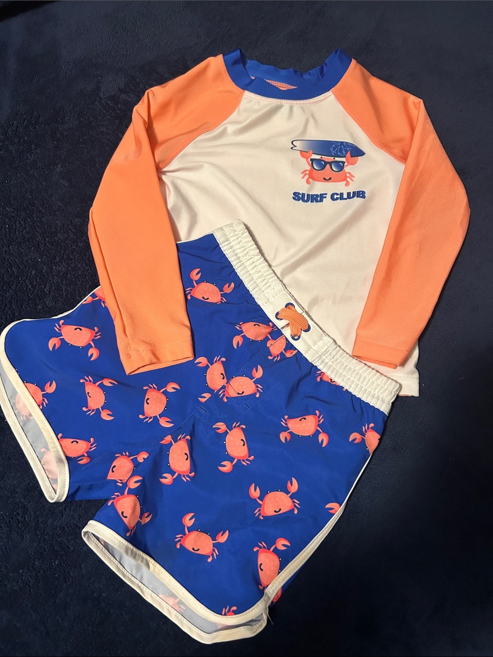 wonder nation Pink, White, & Blue Crab Rash Guard Set